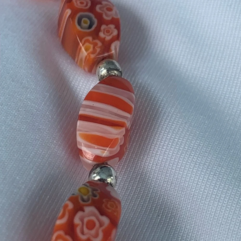 Unique Glass Beads (Mainly Orange) Total Length 21” can be made shorter w/clasp - Picture 8 of 16
